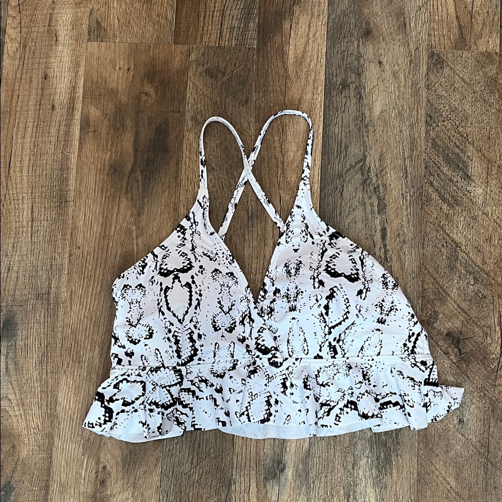 Black and White Snake Print Bikini Top